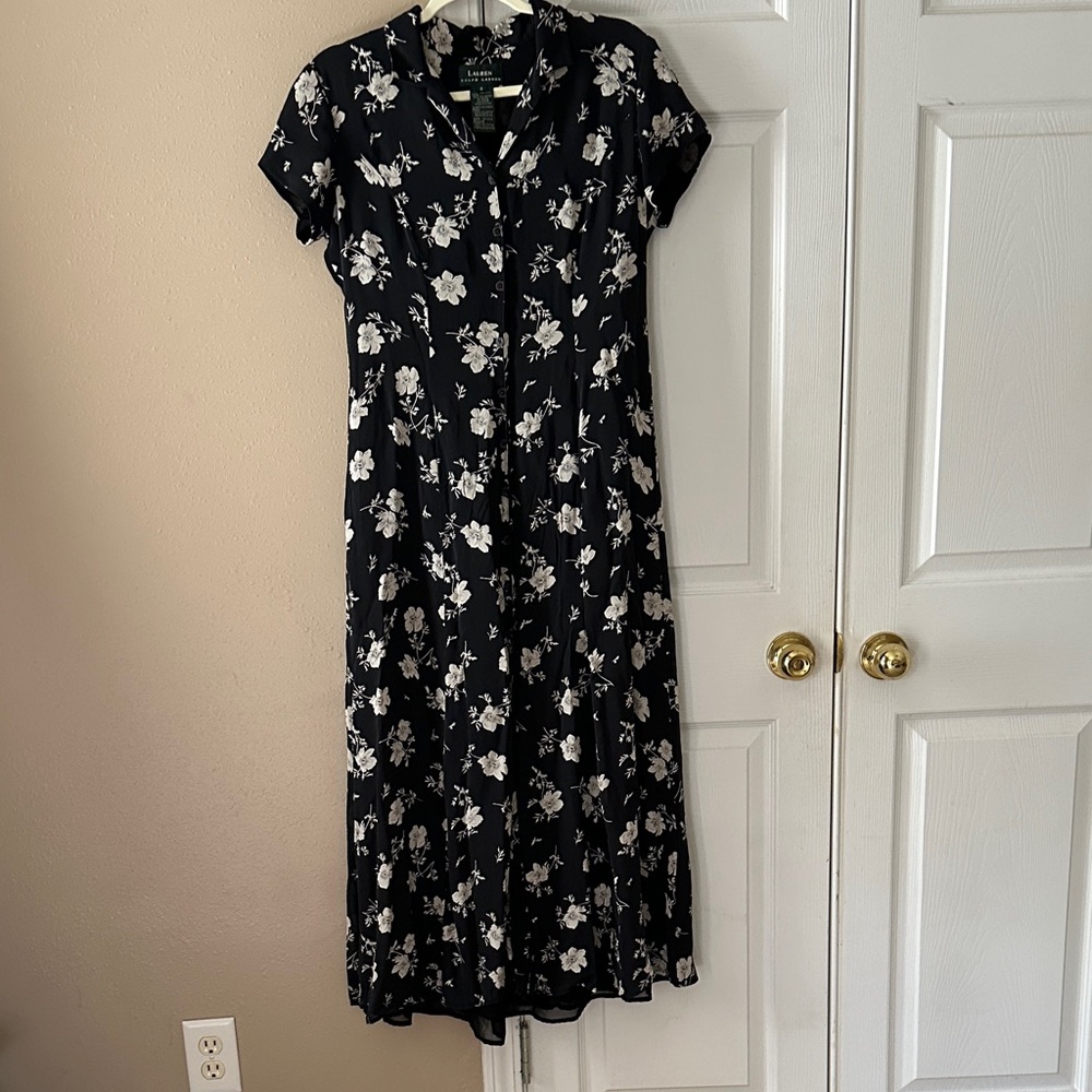 Ralph Lauren Black and White Floral Button Up Maxi Dress